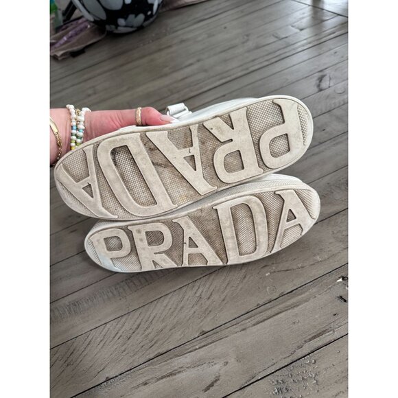 PRADA Leather Hook n Loop Platform Sneakers White Size 39 9 - Picture 12 of 12